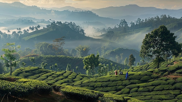 Foto una vista panorámica de las plantaciones de té en nuwara eliya