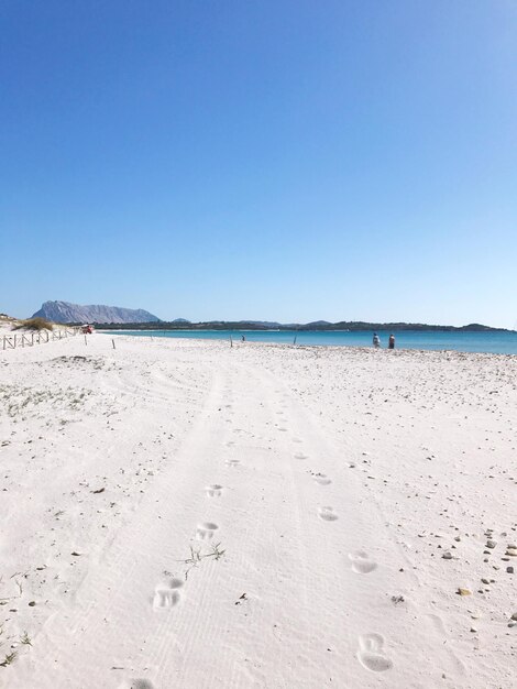 Vista panorámica de la playa contra el cielo azul claro