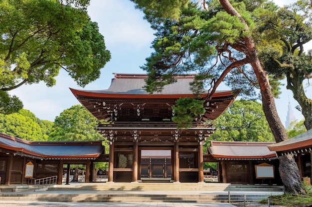 Vista panorámica de la Puerta en el área del Santuario Meji o Meji en Tokio, Japón