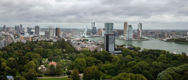 Vista panorámica del puerto de Rotterdam y los altos edificios que lo rodean
