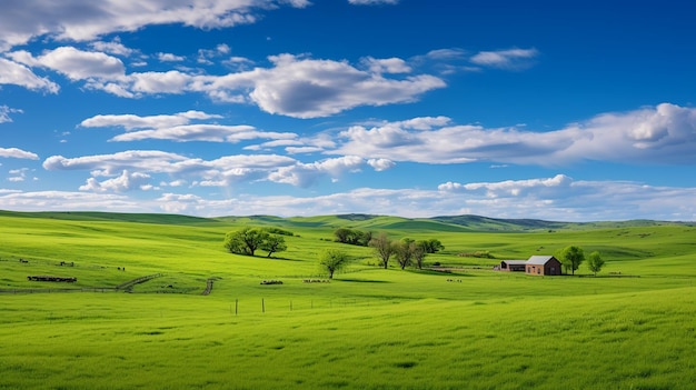 Vista panorámica del rancho panorámico y la granja