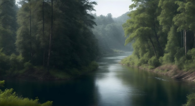 Foto vista panorámica del río por la mañana