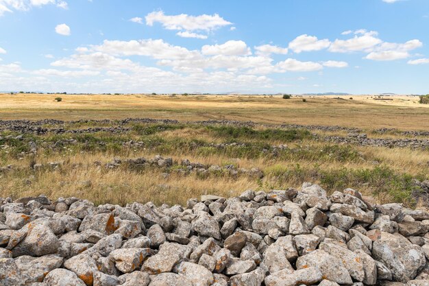 Vista panorámica de las rocas en el campo contra el cielo