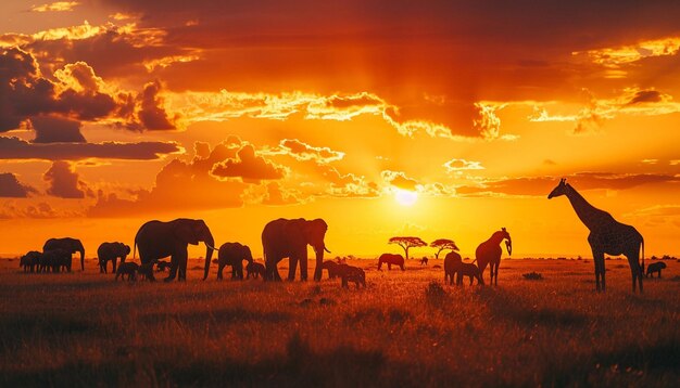 una vista panorámica de la sabana africana durante la puesta de sol