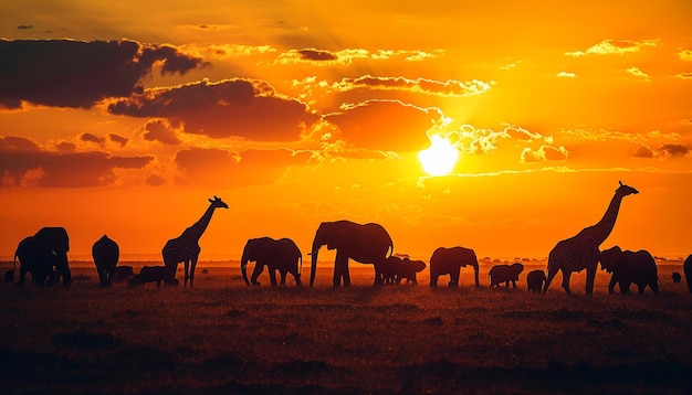 una vista panorámica de la sabana africana durante la puesta de sol