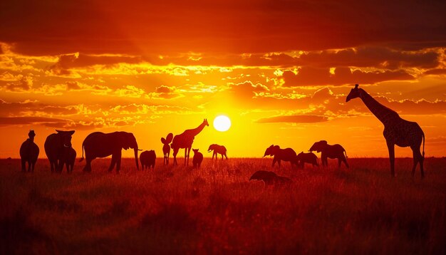 una vista panorámica de la sabana africana durante la puesta de sol