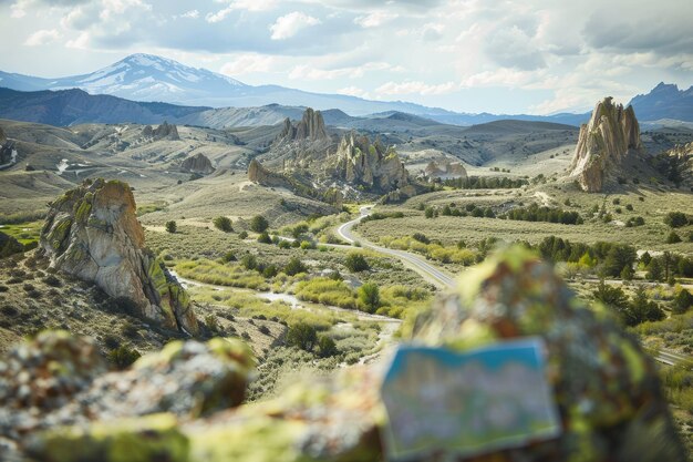 Una vista panorámica de un valle montañoso con una carretera sinuosa