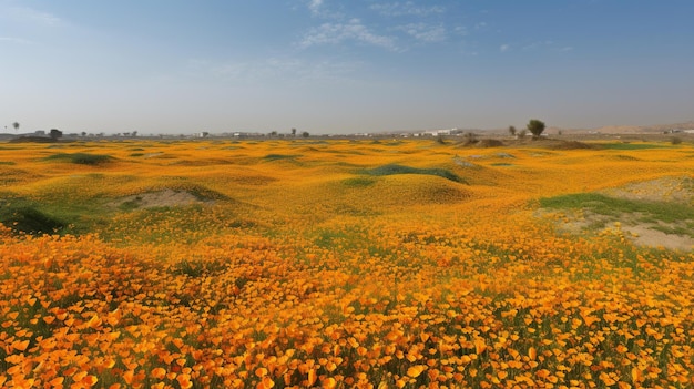 Vista panorámica de vastos campos de azafrán en pleno florecimiento Paisaje natural sereno