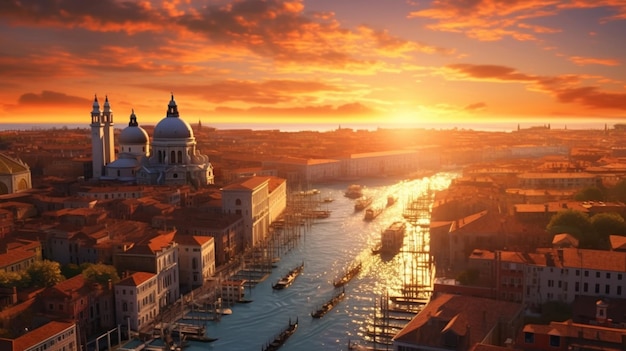 Vista panorámica de Venecia al atardecer