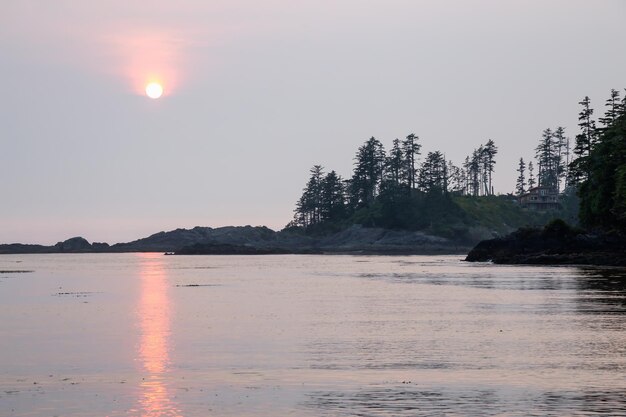 Vista para o mar no fundo da natureza canadense da costa do Pacífico