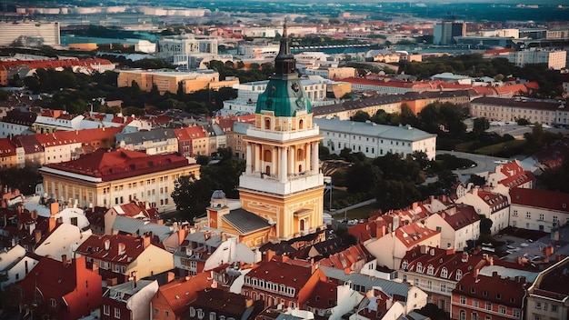 Foto vista desde la parte superior del ayuntamiento de las casas en lviv, ucrania