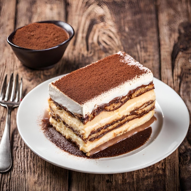 Foto vista del pastel en el plato sobre la mesa