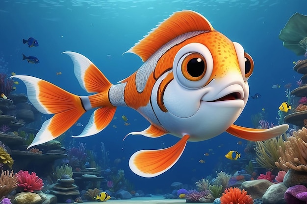 Vista de los peces de dibujos animados en 3D