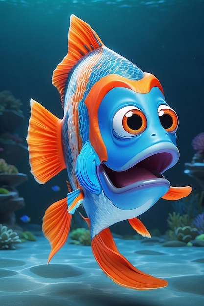 Vista de los peces de dibujos animados en 3D