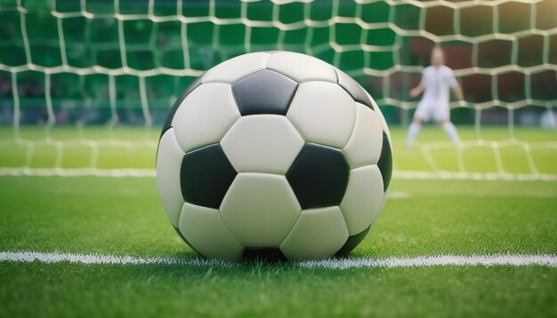 Foto vista de una pelota de fútbol en el césped del campo