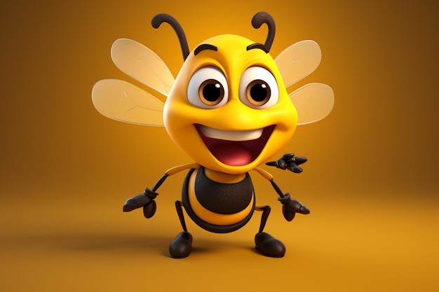 Vista del personaje de dibujos animados 3D abeja