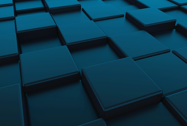 vista en perspectiva de cajas de cubo cuadradas redondas azul oscuro apilar fondo del piso.
