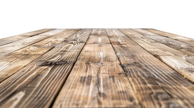 Vista en perspectiva de la madera o de la esquina de la mesa de madera sobre un fondo blanco, incluida la trayectoria de recorte