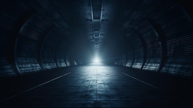 Vista en perspectiva de un túnel vacío con final brillante