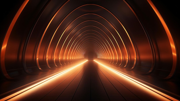 Vista en perspectiva de un túnel vacío con final brillante