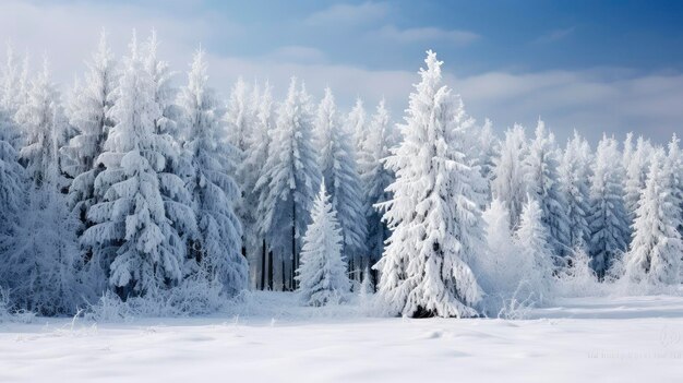 Vista de pinos cubiertos de nieve fría