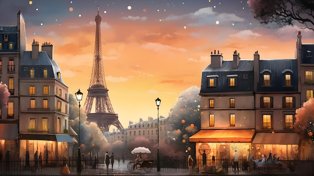 Vista de pintura de acuarela Torre Eiffel