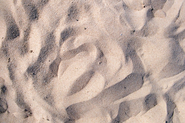 Vista plana da superfície de areia amarela limpa cobrindo textura arenosa de praia à beira-mar