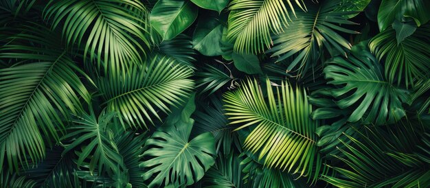 Vista plana de folhas de palmeiras tropicais de cima