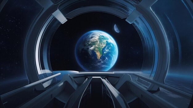 Vista del planeta Tierra desde el interior de una estación espacial