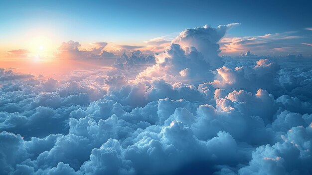 Vista desde un plano de grandes nubes blancas contra un fondo de cielo suave