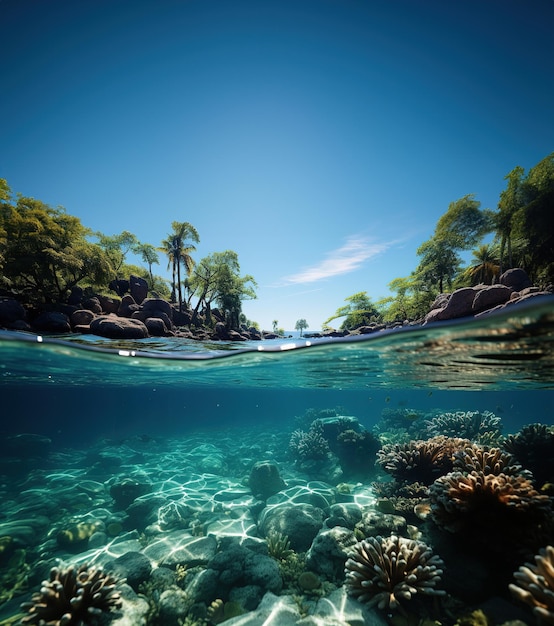 Vista de la playa azul desde debajo del agua IA generativa