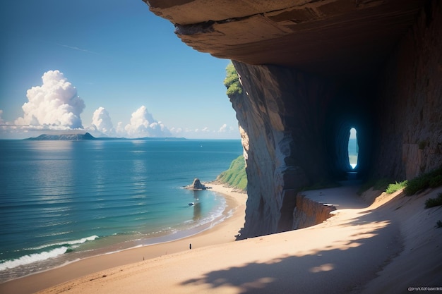 Foto una vista de la playa desde la cueva de la playa.