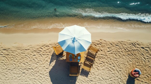 Vista de la playa con sillas y paraguas