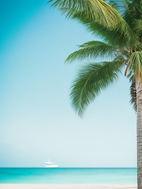 Vista de la playa soleada con una palmera Paraíso del océano azul