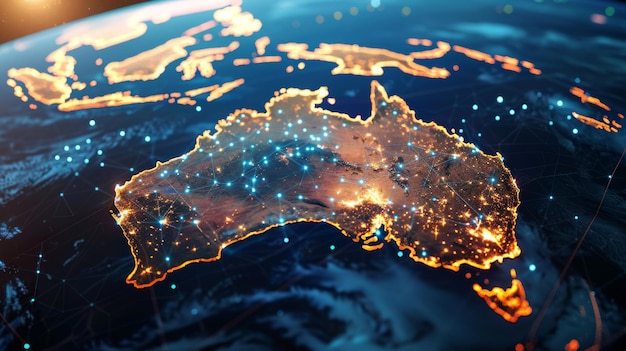 Foto vista por satélite achatada do planeta terra e sua geografia e topografia a nasa forneceu uma ilustração 3d do mapa físico da austrália