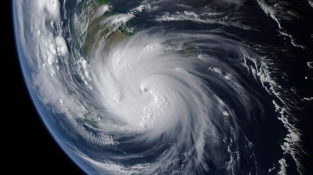 Foto vista por satélite da formação e movimento de um enorme ciclone acima da superfície da terra