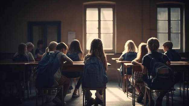 Vista posterior de escolares sentados en el aula Ai generativo