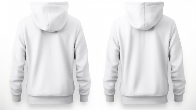 Vista posterior y frontal de la maqueta para ropa con diseño de sudadera con capucha blanca, impresión de fondo blanco generada por Ai