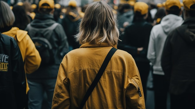 Vista posterior de una mujer La multitud se reunió para protestar por el ai generativo