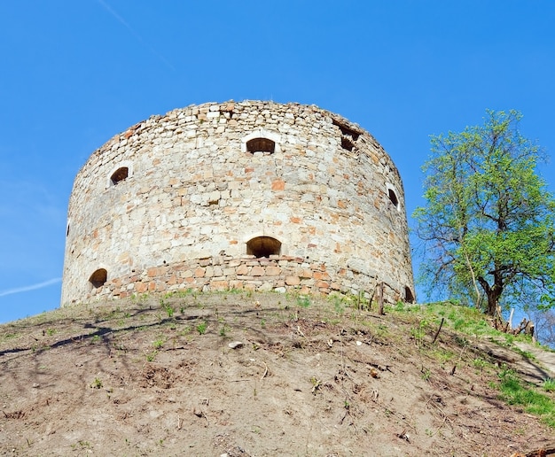 Vista de primavera de las ruinas del castillo de Terebovlia (Óblast de Ternopil, Ucrania). Construido en 1366.