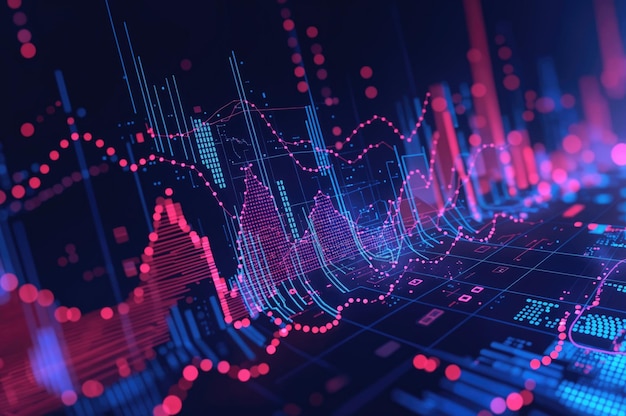 Foto vista de primer plano de los datos dinámicos del mercado de valores en una pantalla digital