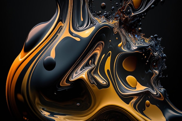 Vista de primer plano de pintura líquida sobre fondo negro IA generativa