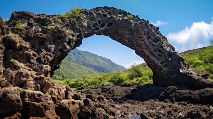 Foto vista del puente de arco volcánico ilustración de fondo cielo roca al aire libre vista de la montaña puente de arcada volcánica 54