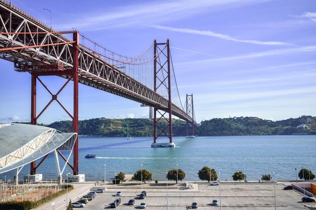 Vista del puente colgante contra el cielo