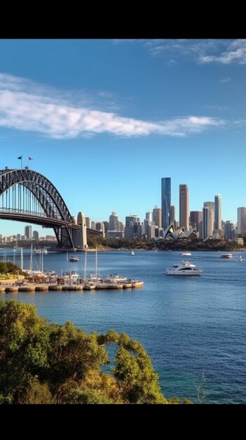 Foto una vista del puente del puerto de sydney y el puente del puerto de sydney