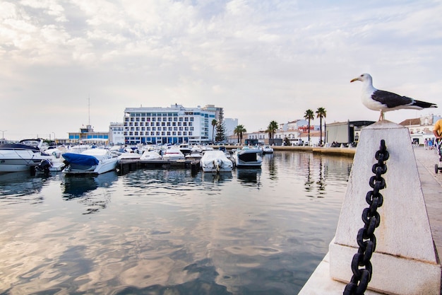 Vista del puerto deportivo de la ciudad de Faro ubicado en el Algarve, Portugal.