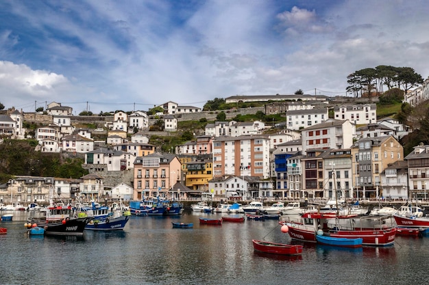 Vista del puerto pesquero de la ciudad de Luarca y sus edificios tradicionales España