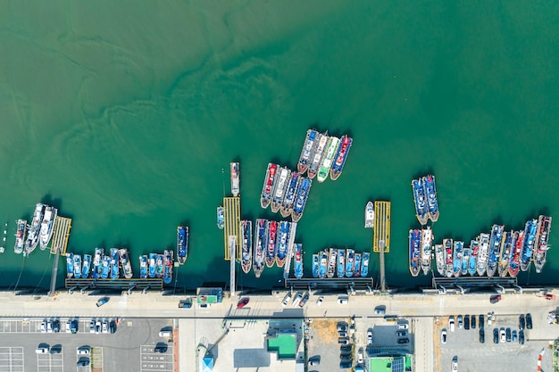 Foto una vista del puerto tomada con un avión no tripulado