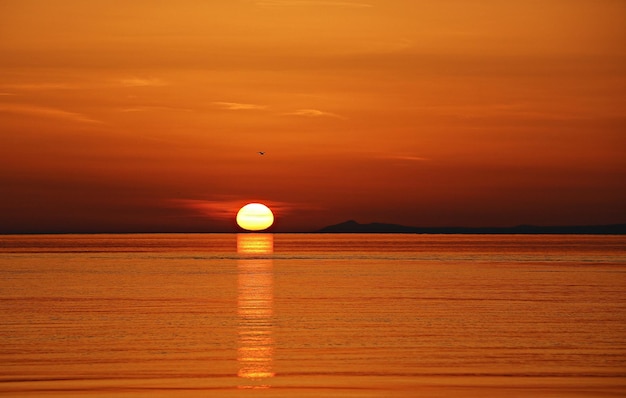 Foto vista de la puesta de sol sobre el mar