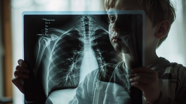 Vista de una radiografía de un niño tomada para examinar los pulmones